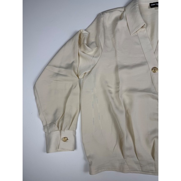 Karl Lagerfeld Paris Women's Cream V-Neck Button Front Blouse Size M - Picture 4 of 11
